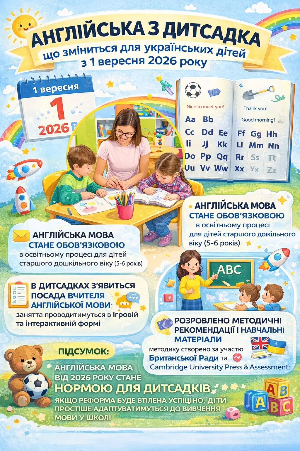 Англійська з дитсадка: що зміниться для українських дітей з 1 вересня 2026 року