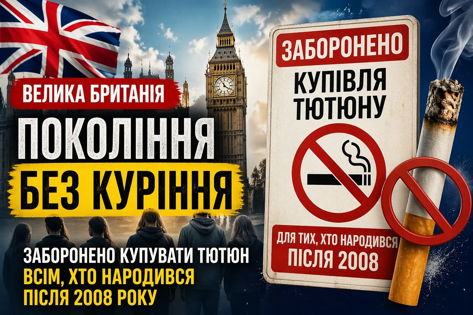 Велика Британія вводить довічну заборону на купівлю сигарет для нового покоління