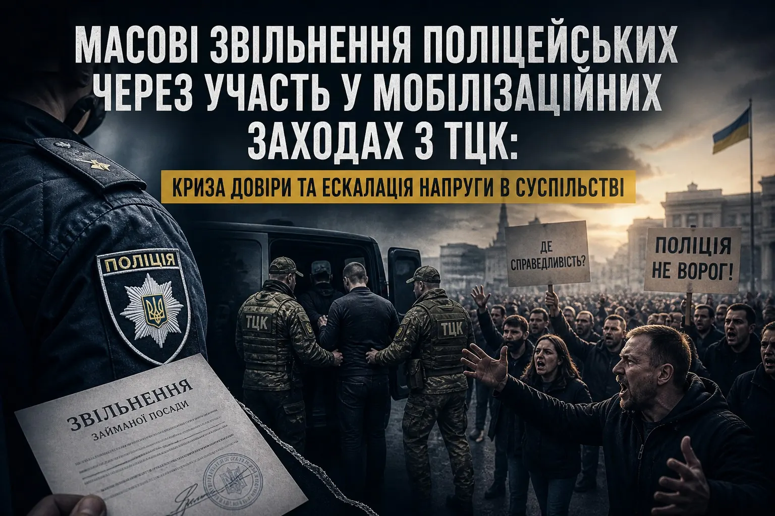 Масові звільнення поліцейських через участь у мобілізаційних заходах з ТЦК: криза довіри та ескалація напруги в суспільстві.