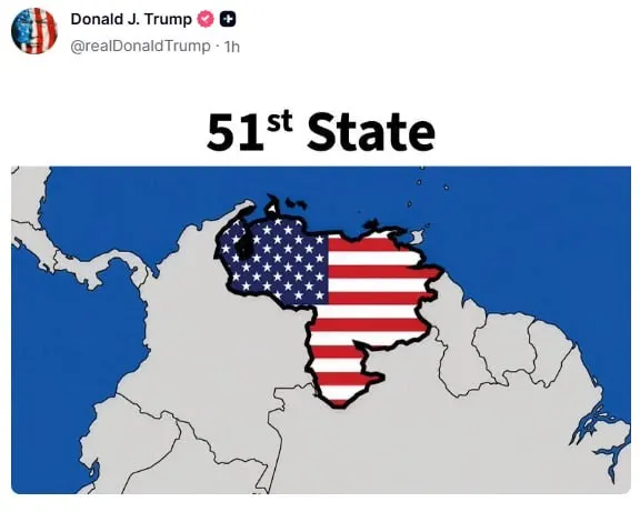 Трамп опублікував карту Венесуели у вигляді прапора США: політичний сигнал, провокація чи інформаційний тролінг?