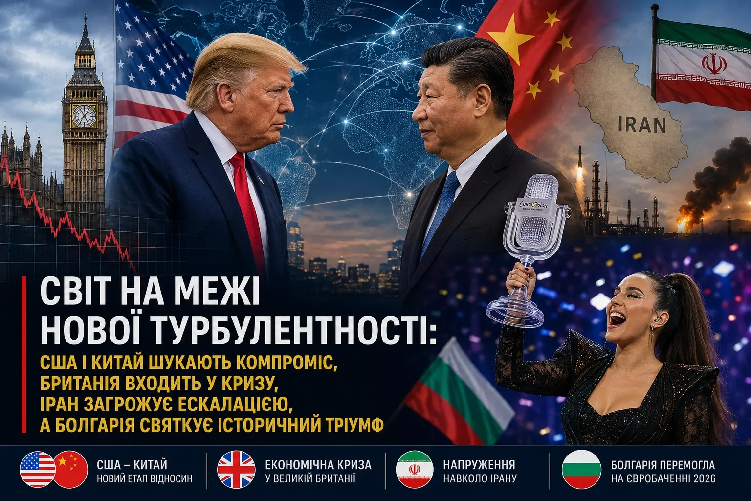 Світ на межі нової турбулентності: США і Китай шукають компроміс, Британія входить у кризу, Іран загрожує ескалацією, а Болгарія святкує історичний тріумф