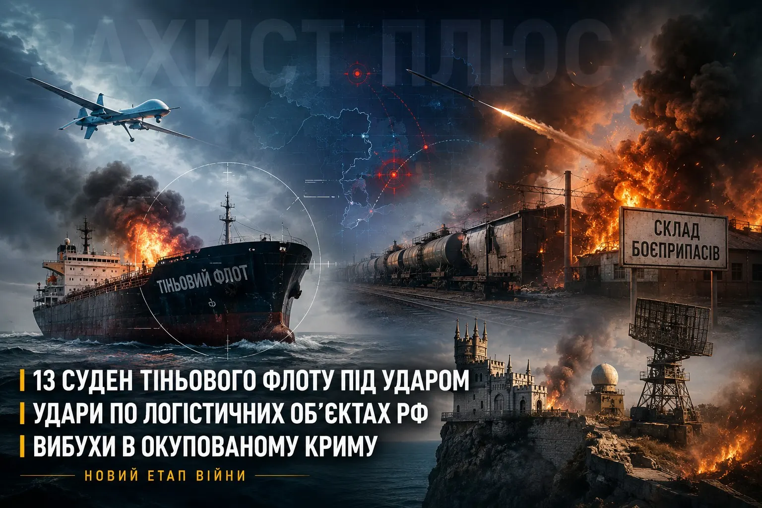 Україна завдає удару по економіці війни Росії: 13 суден «тіньового флоту», логістика РФ і вибухи в Криму — новий етап війни