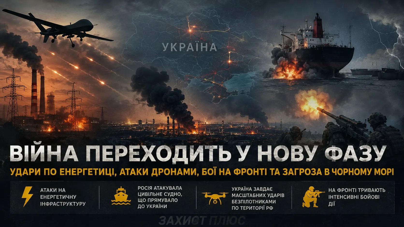Росія нарощує удари по енергетиці, атакує цивільні судна, Україна відповідає масштабними ударами дронів: що відбувається на війні 21 липня 2026 року