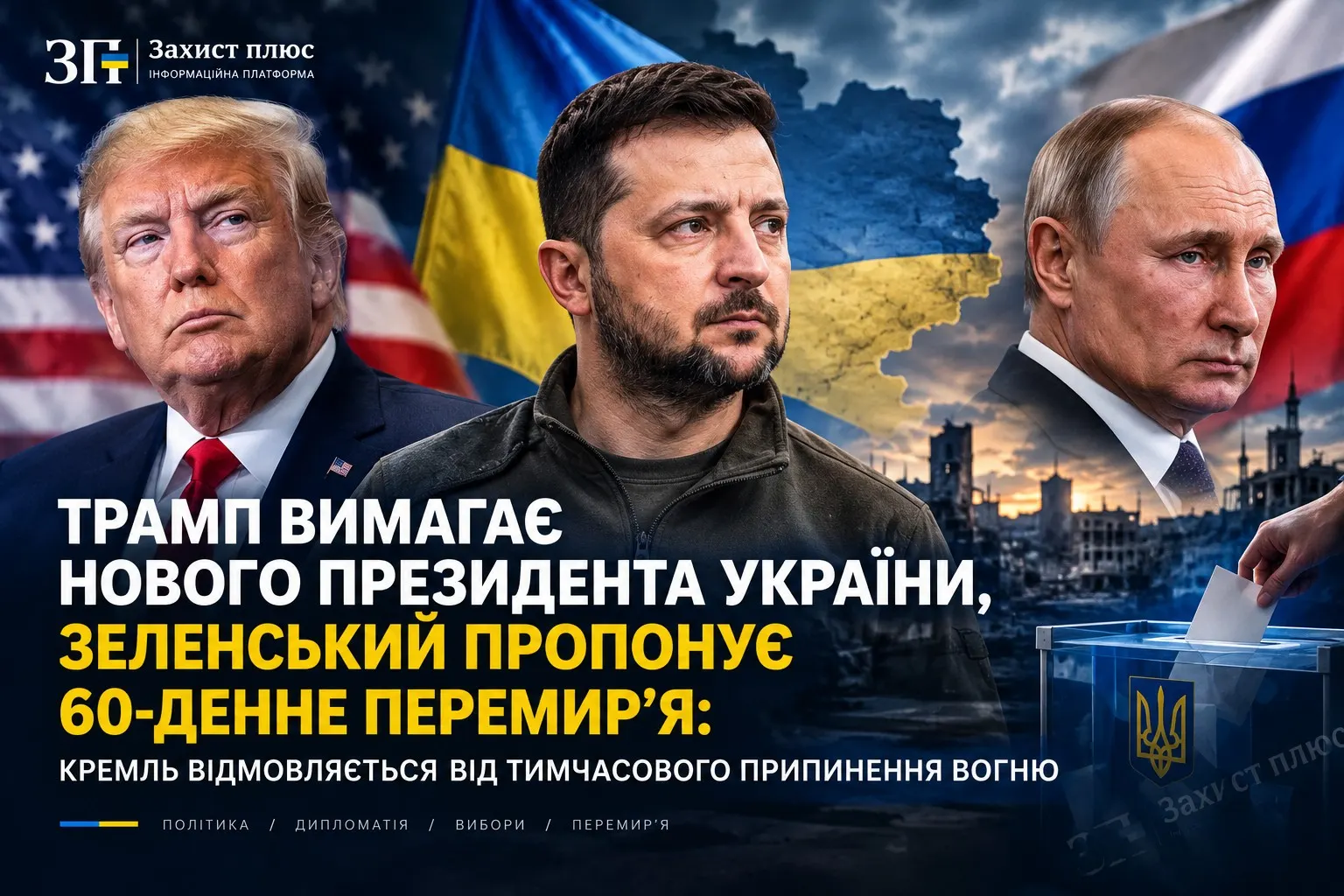 Трамп вимагає нового президента України, Зеленський пропонує 60-денне перемир’я: Кремль відмовляється від тимчасового припинення вогню